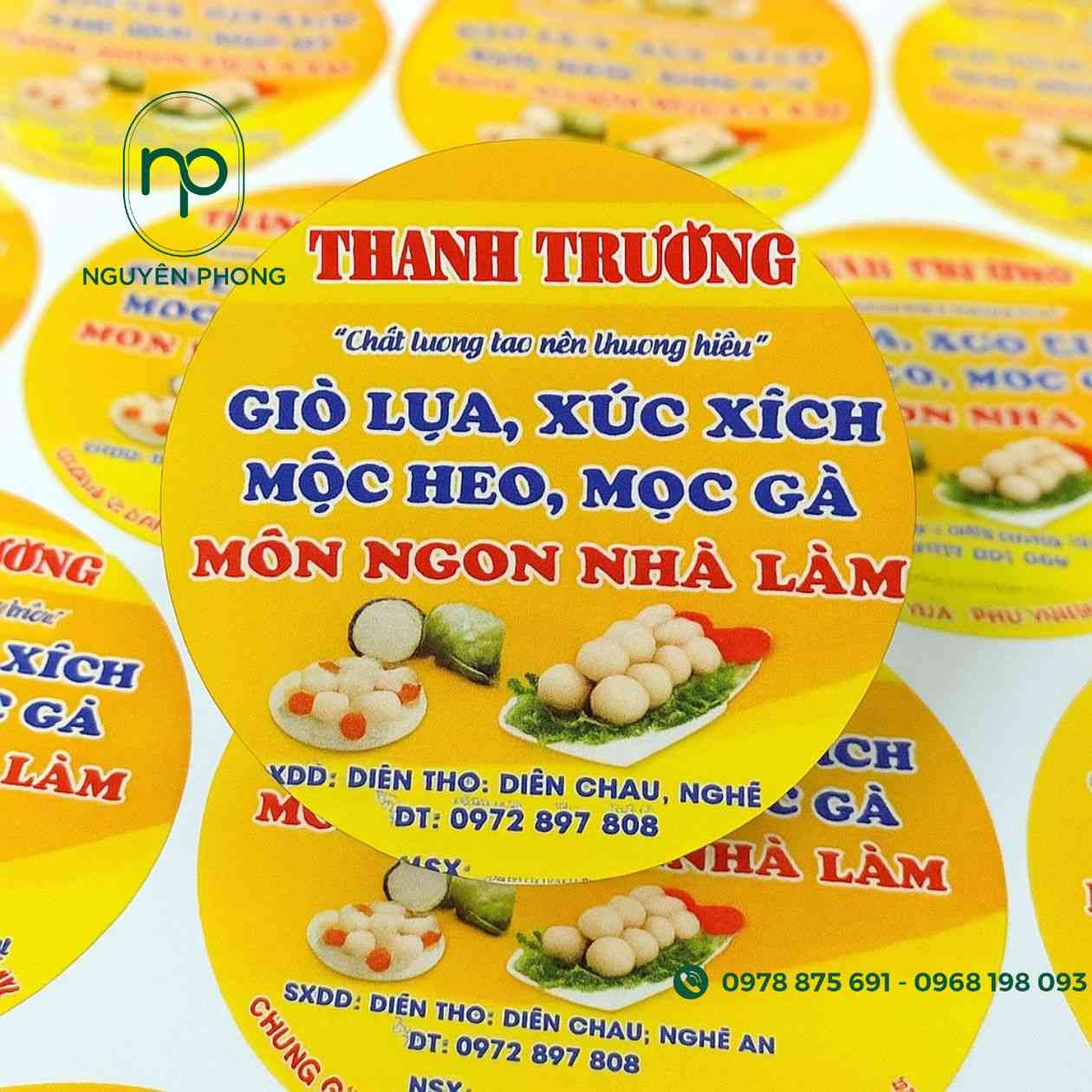 Mẫu tem dán xúc xích kích thước tròn 